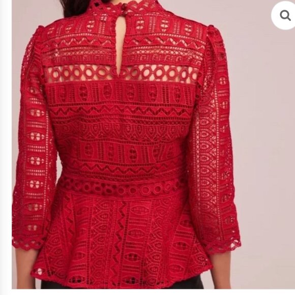 Moulinette Soerus Anthropologie Red Eyelet Lace Peplum Top Feminine Indie Size 6 - Picture 4 of 8